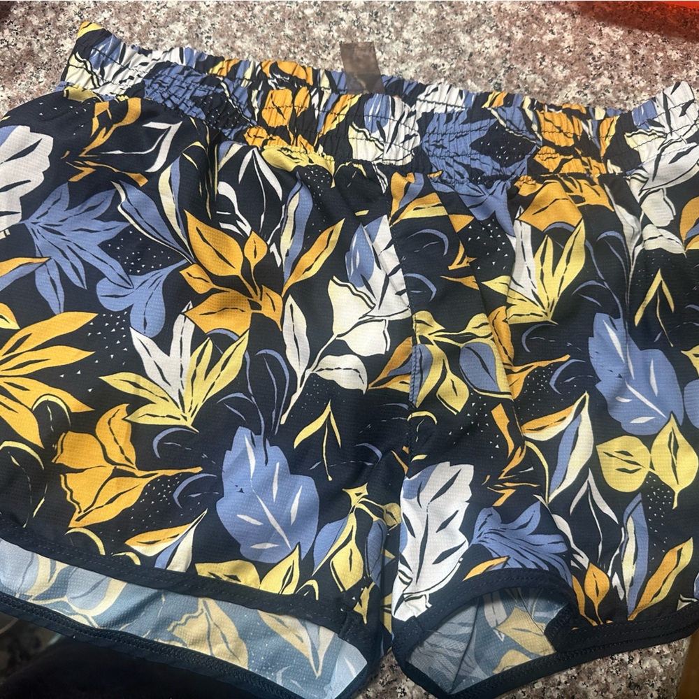 dip Women's Athletic Shorts - Blue and Yellow Leaf Print